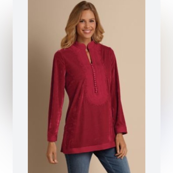 Velvet soft surroundings pink embellished  tunic - Picture 1 of 8